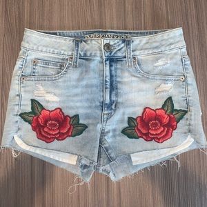 American Eagle hi-rise shortie jean shorts.